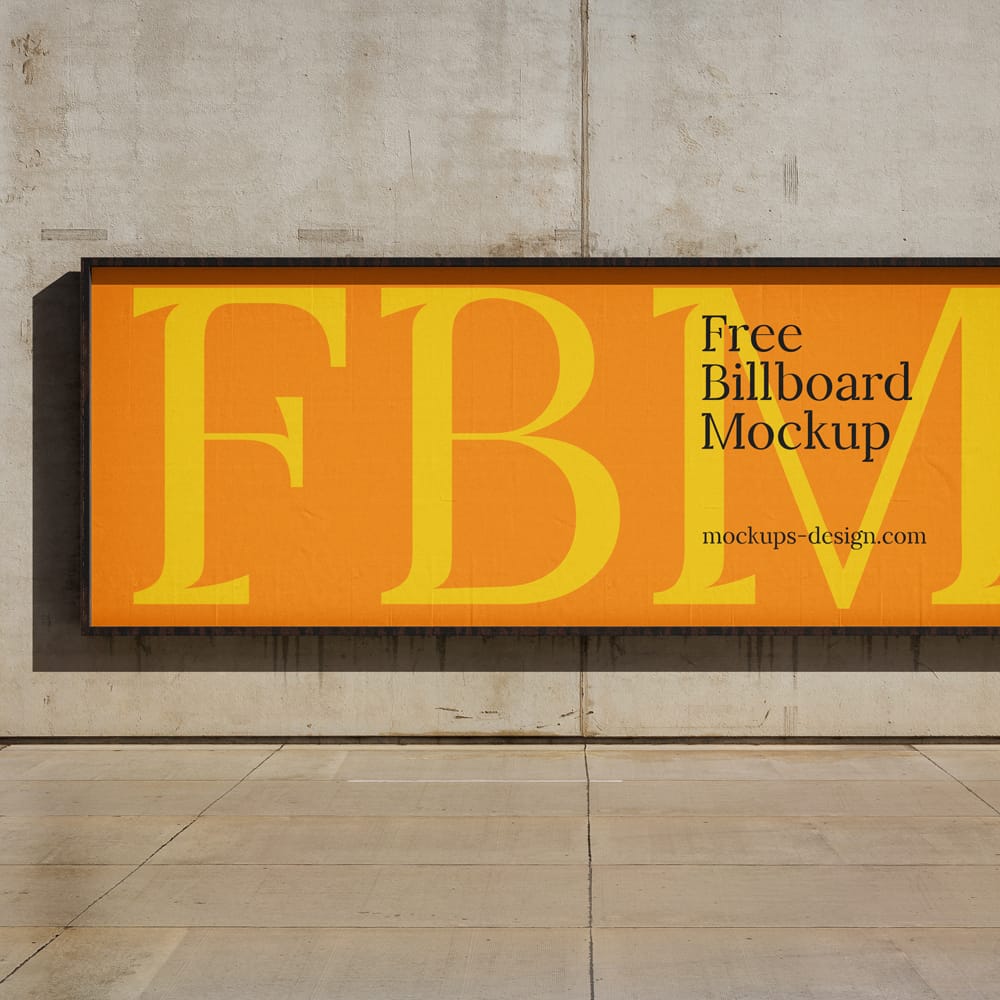 Free Concrete Wall Billboard Mockup Template PSD
