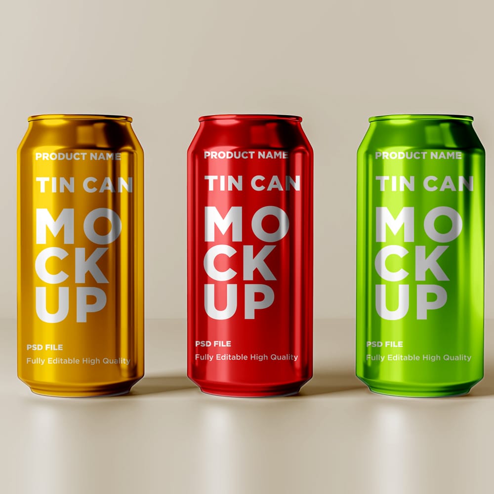 Free Drink Tin Can Mockup PSD