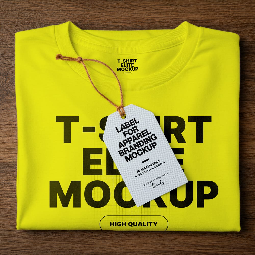 Free Folded T-Shirt with Tag Label Mockup PSD