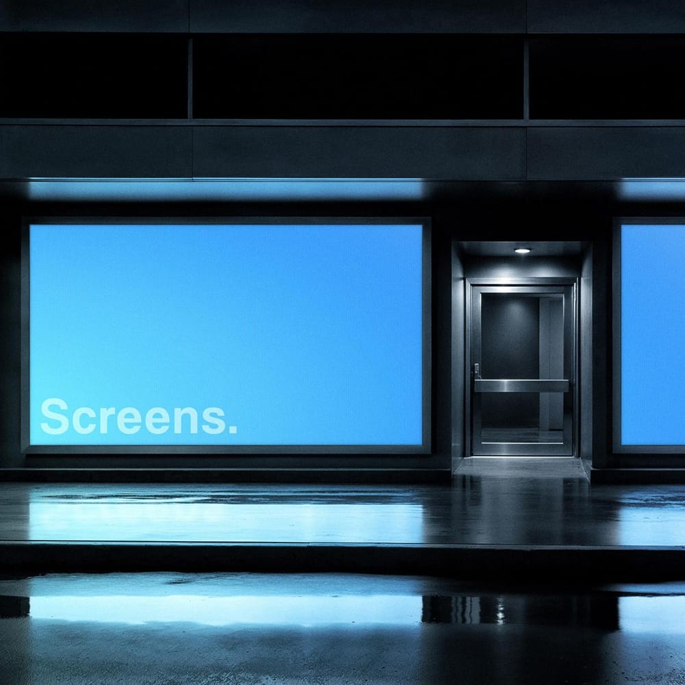 Free Glowing Storefront Screens Scene Mockup PSD