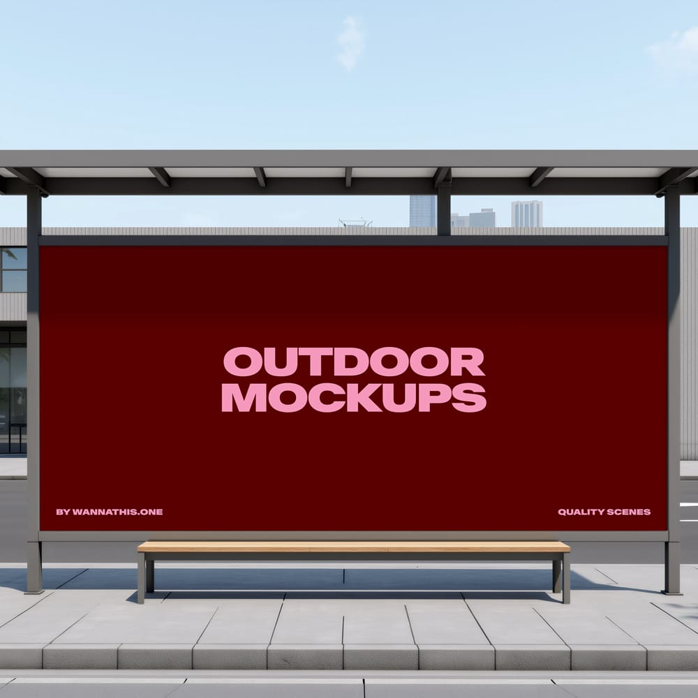 Free High-Resolution Bus Stop Billboard Mockup PSD