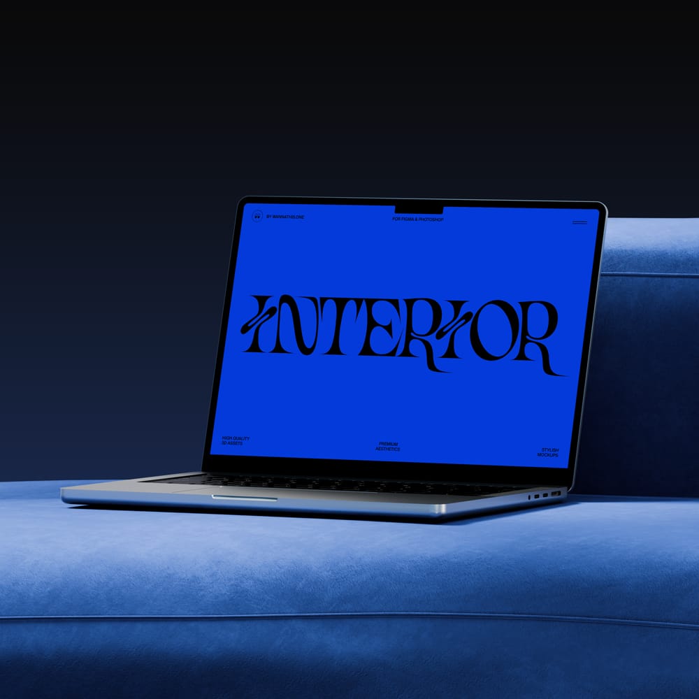 Free Interior Macbook Mockup On A Couch PSD