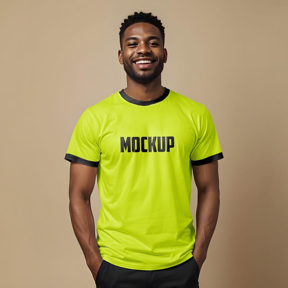 Free Man Wearing a T-Shirt Mockup PSD