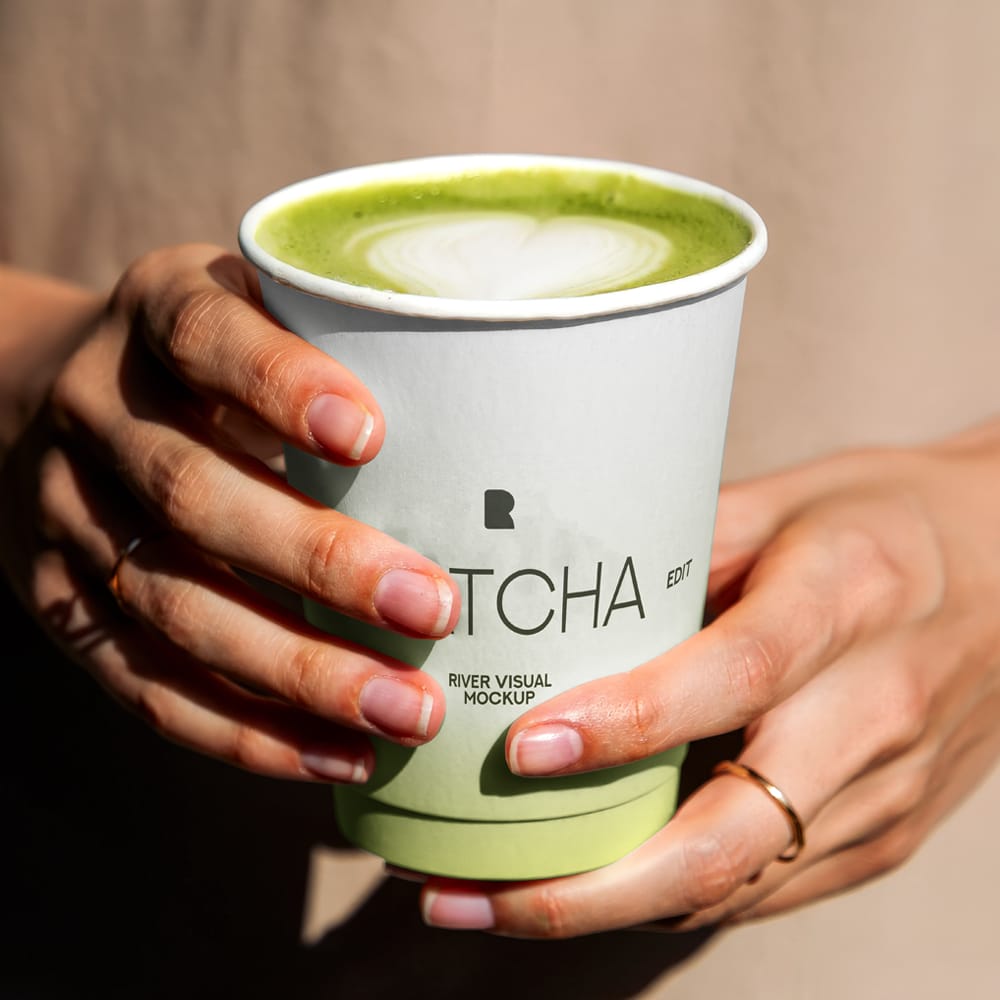 Free Matcha Paper Cup Branding Mockup PSD