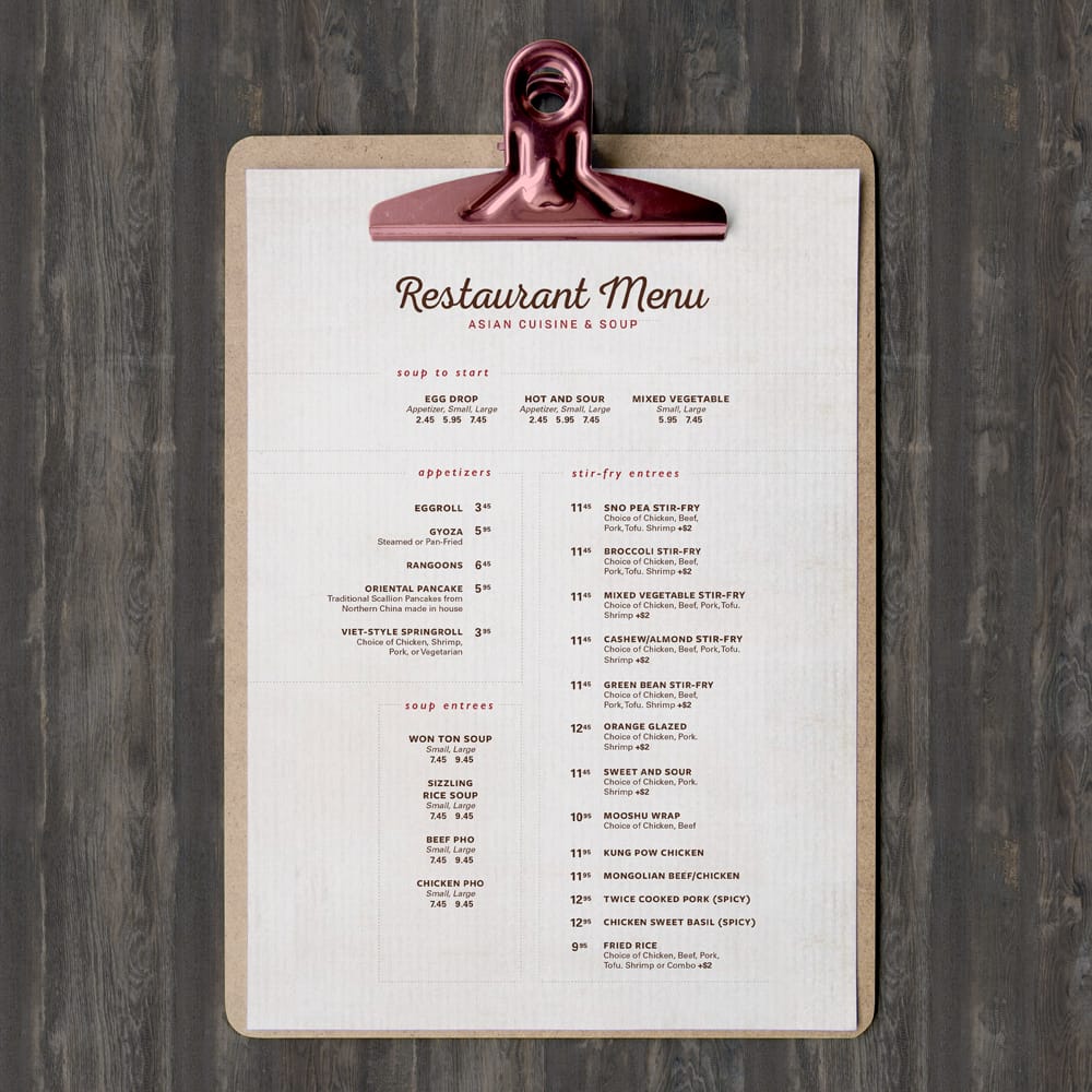 Free Menu on Clipboard Mockup PSD