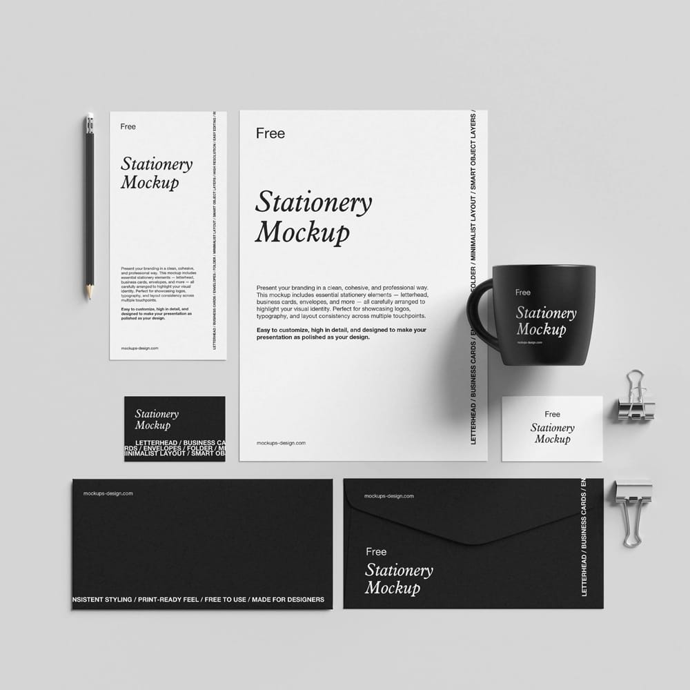 Free Minimal Branding Stationery Mockup PSD
