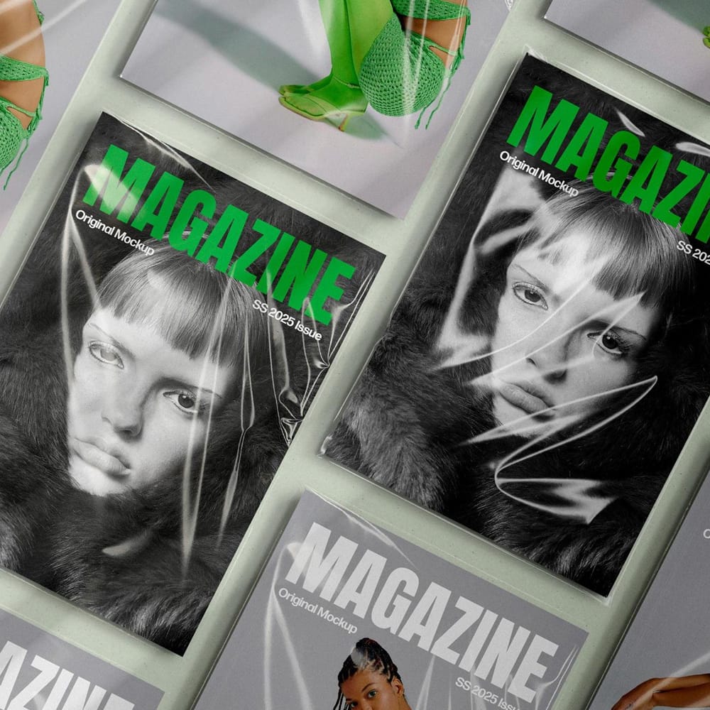 Free Plastic Sleeve A4 Magazines Mockup PSD