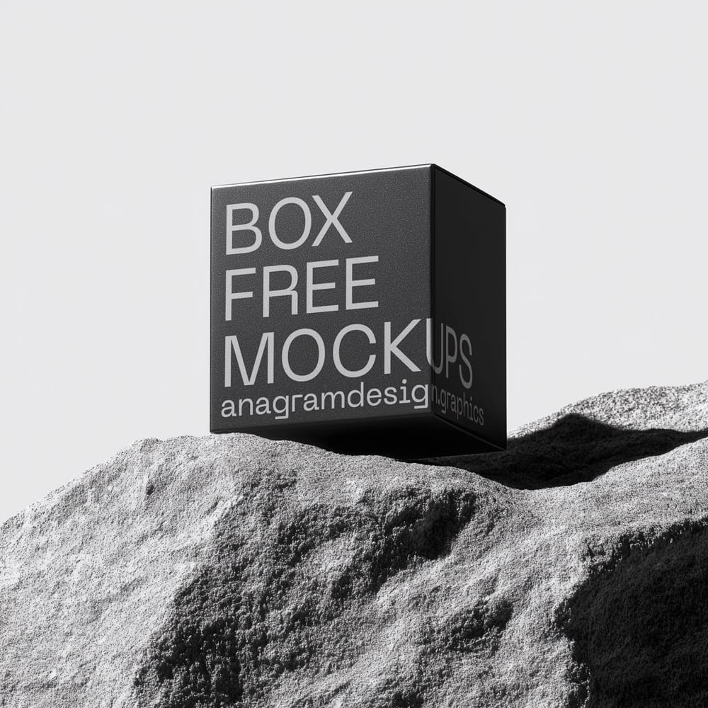 Free Square Box on a Rock Mockup PSD