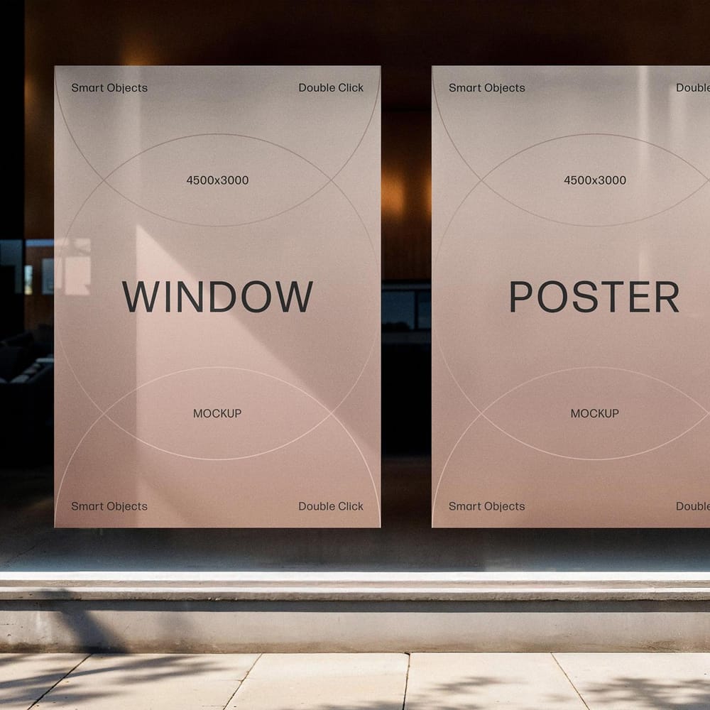 Free Vertical Display Window Posters Mockup PSD
