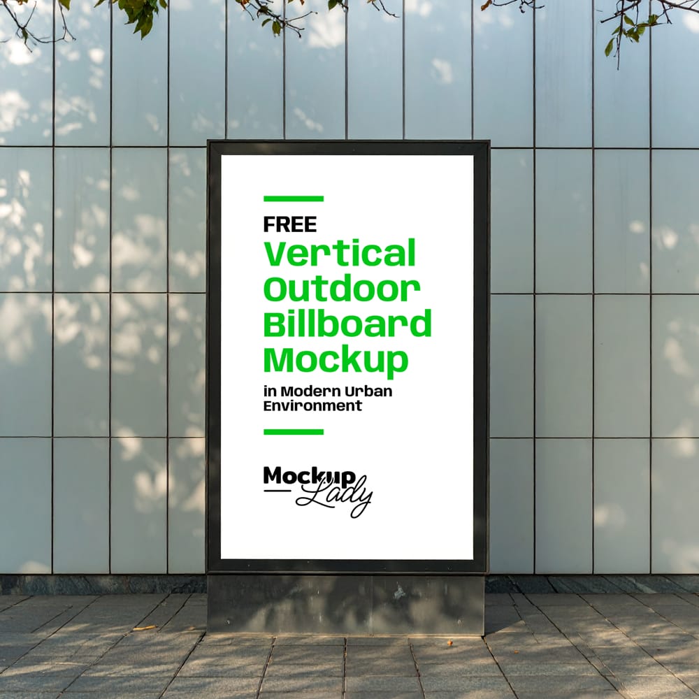 Free Vertical Outdoor Billboard Mockup in Modern Urban Environment PSD