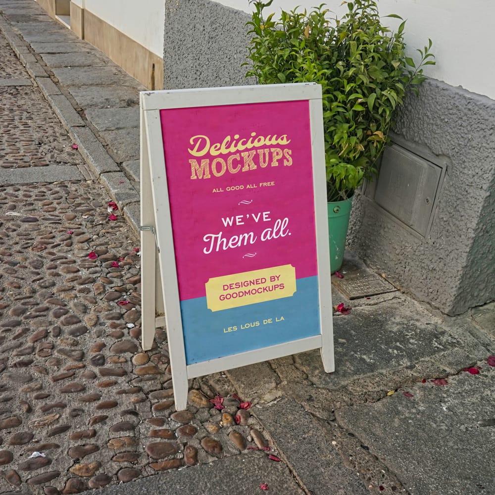 Free White Wooden A-Stand Mockup PSD