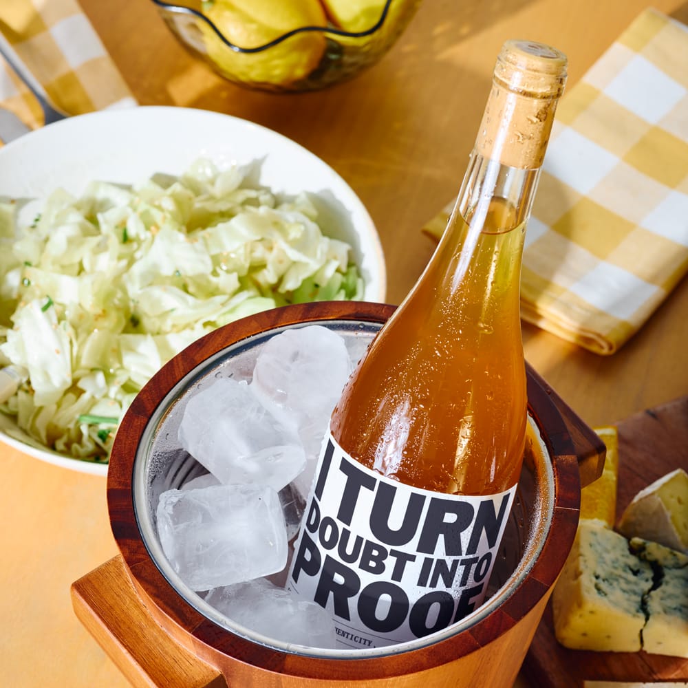 Free Wine Bottle in Ice Bucket Mockup PSD