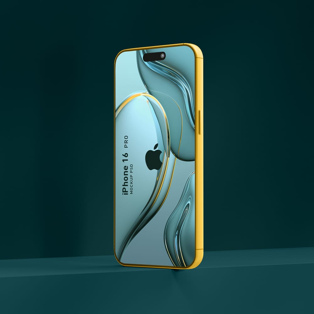 Free iPhone 16 Pro on Edge Mockup PSD