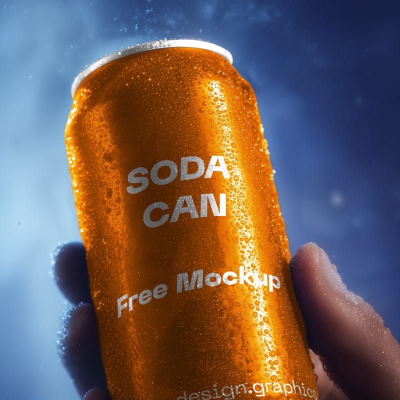 Hand Holding Soda Can Mockup PSD