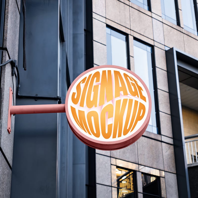 Hanging Circle Sign Mockup PSD