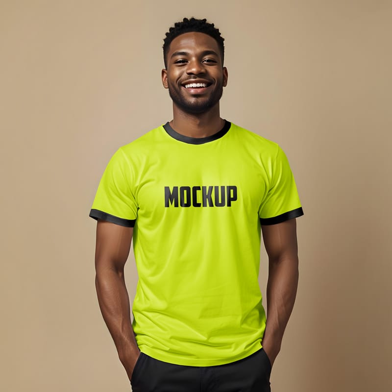 Man Wearing a T-Shirt Mockup PSD