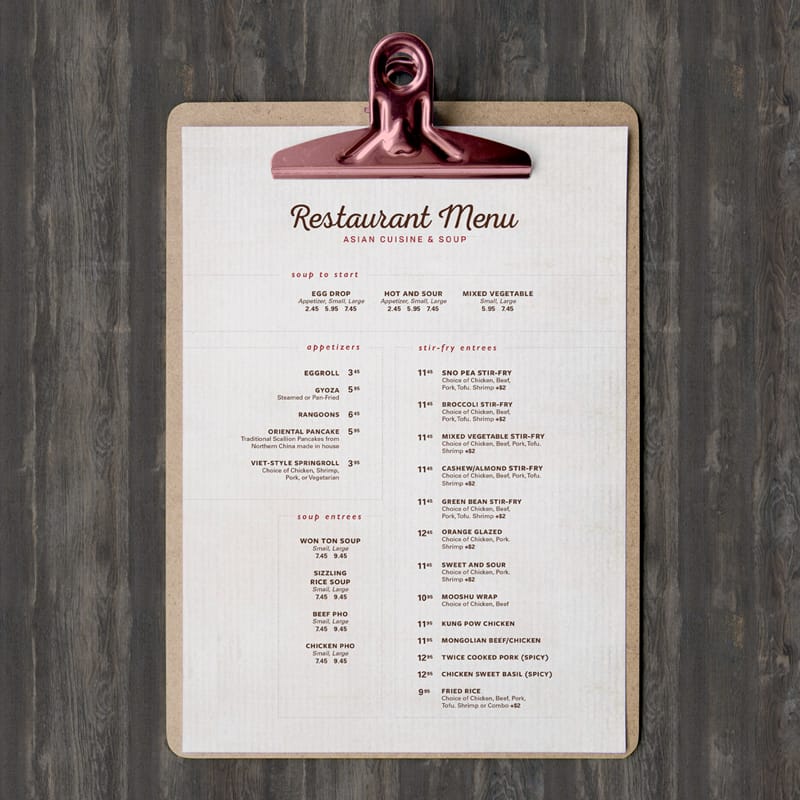 Menu on Clipboard Mockup PSD