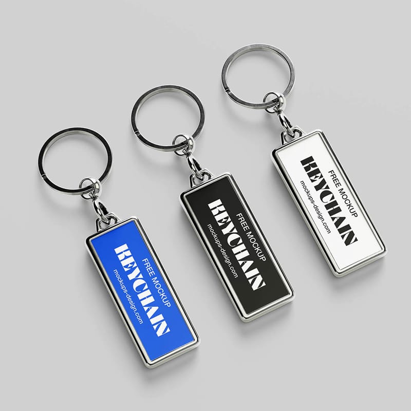 Metallic Rectangle Keychain Mockup PSD