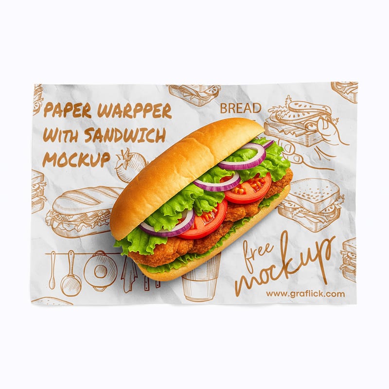 Paper Wrapper With Sandwich Mockup PSD
