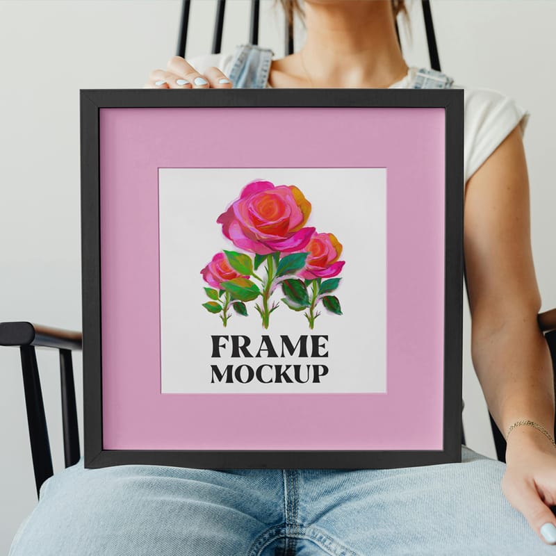 Picture Frame with Woman Mockup PSD