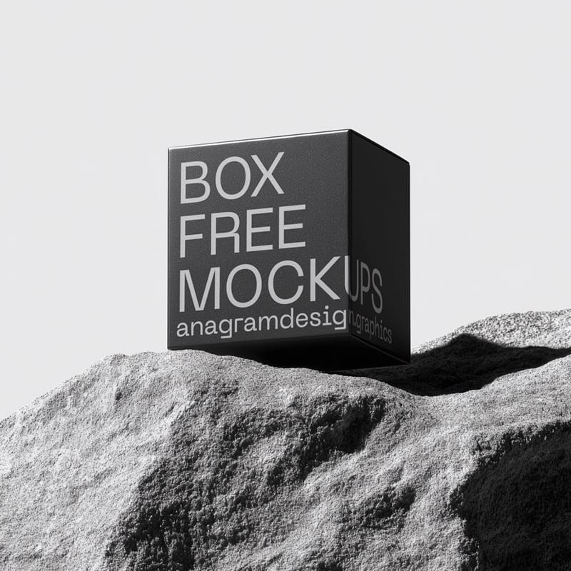Square Box on a Rock Mockup PSD