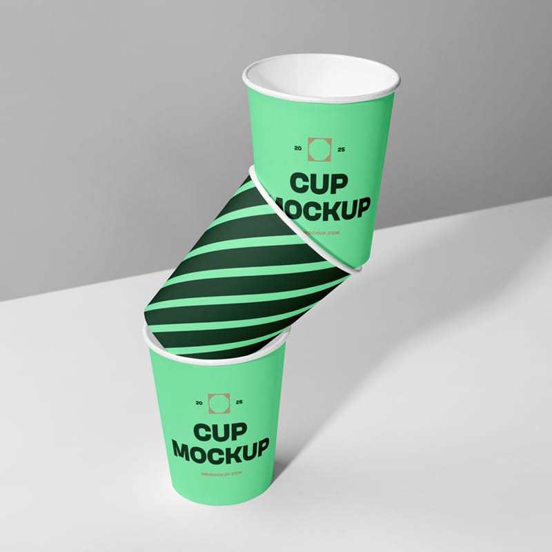 Three Paper Cups Mockup PSD