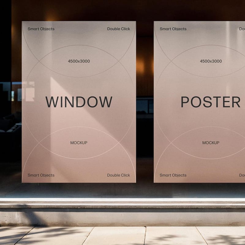 Vertical Display Window Posters Mockup PSD