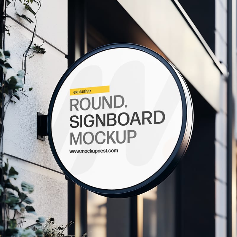 Wall-Mounted Round Signboard Mockup PSD