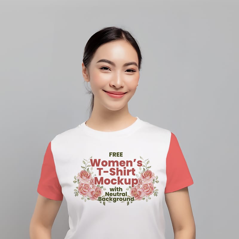 Women’s T-Shirt Mockup with Neutral Background PSD
