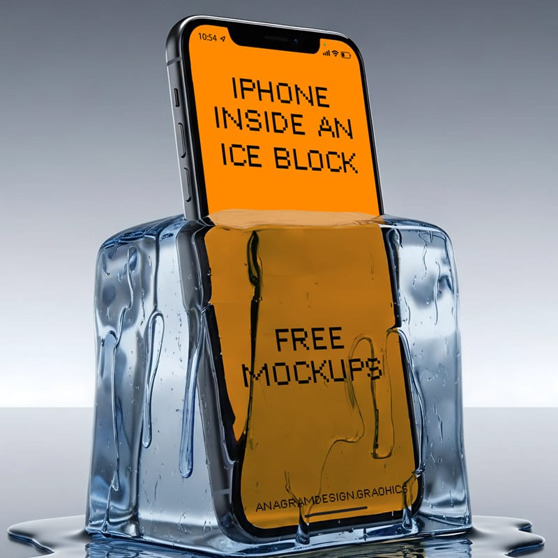 iPhone Inside an Ice Block Mockup PSD