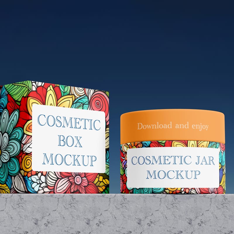 Cosmetic Jar with Box Mockup PSD