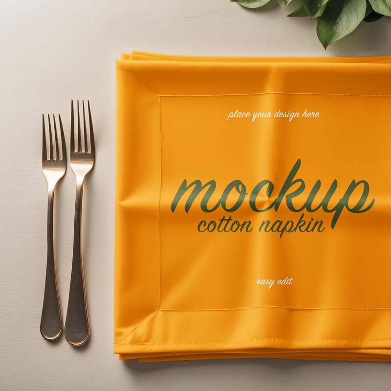 Cutlery with Cotton Napkin Mockup PSD