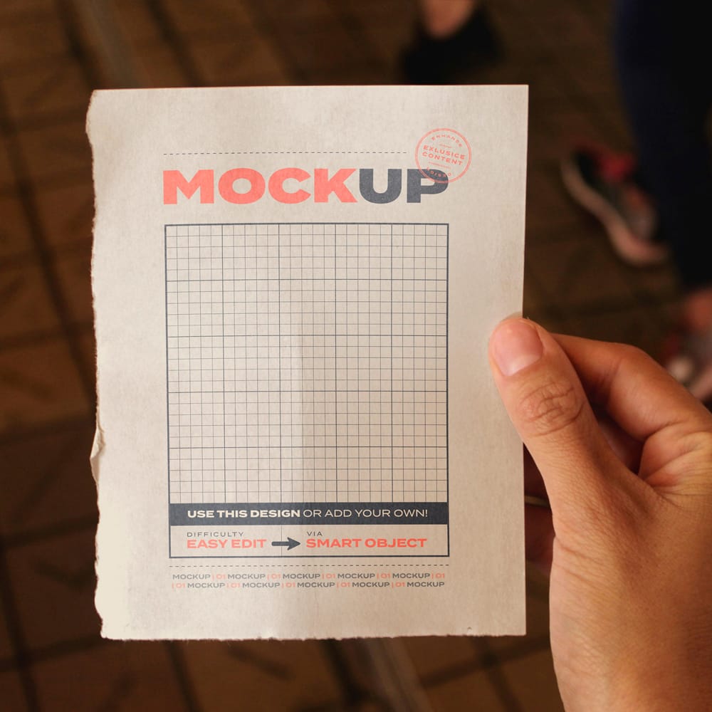 Fee Paper Hold by Hand Mockup PSD