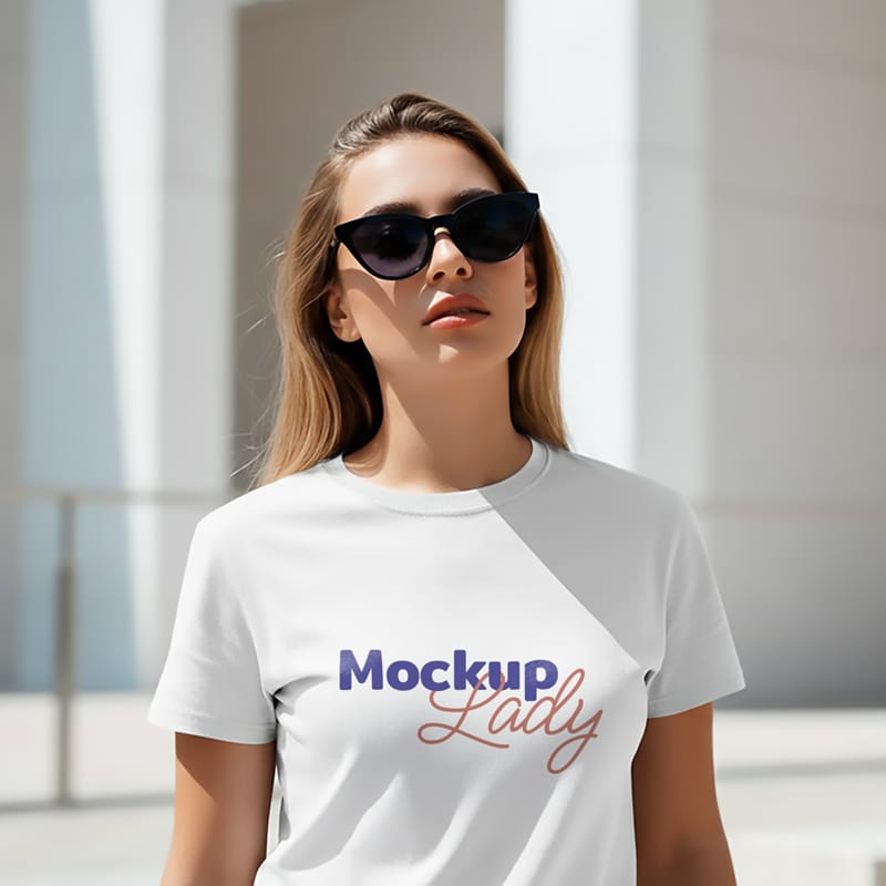 Female White T-Shirt Mockup PSD