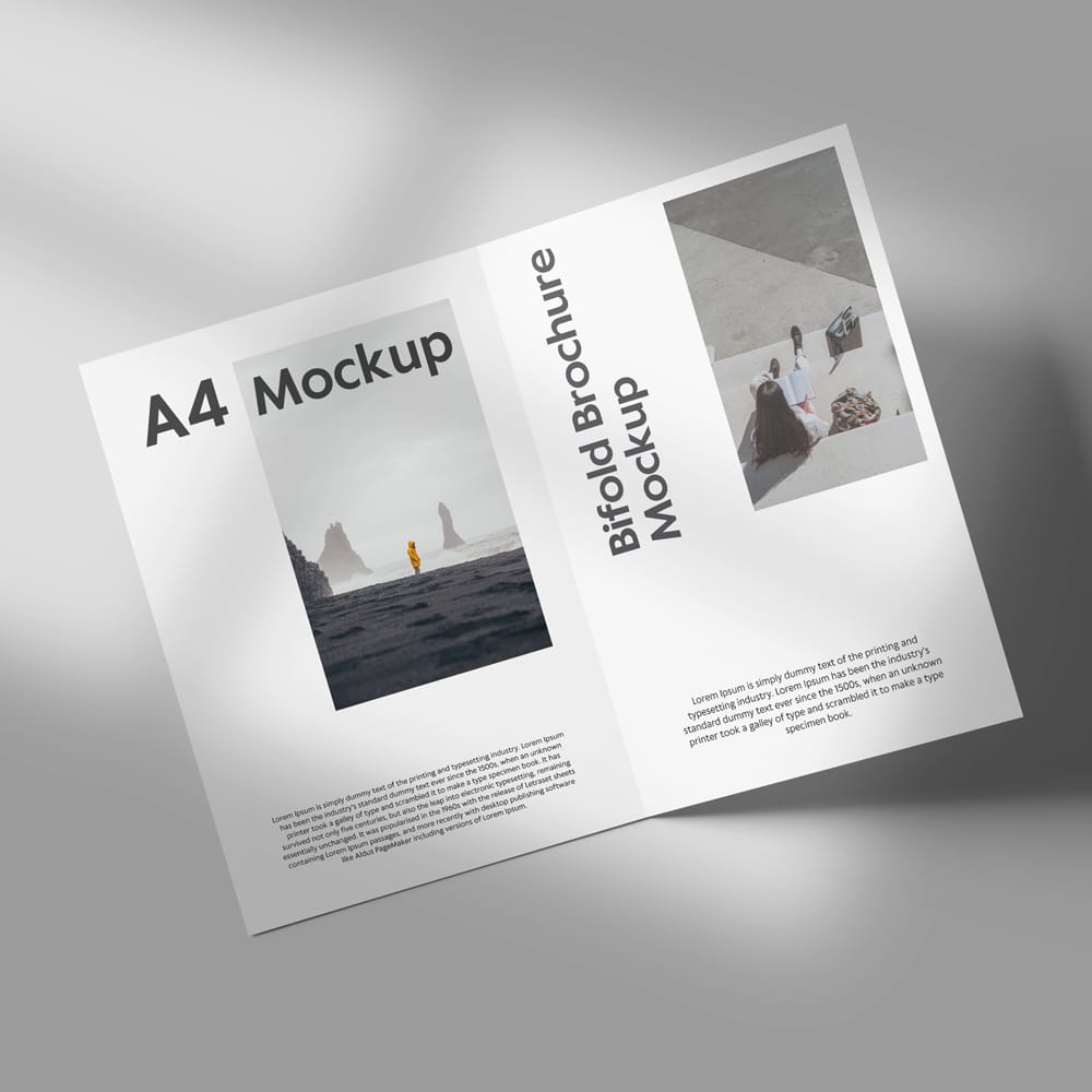 Free A4 Bifold Brochure Mockup PSD