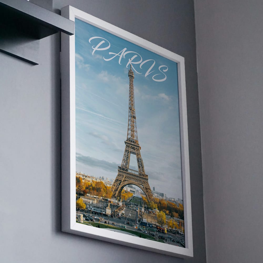Free A4 Vertical Poster Frame Mockup on Wall PSD