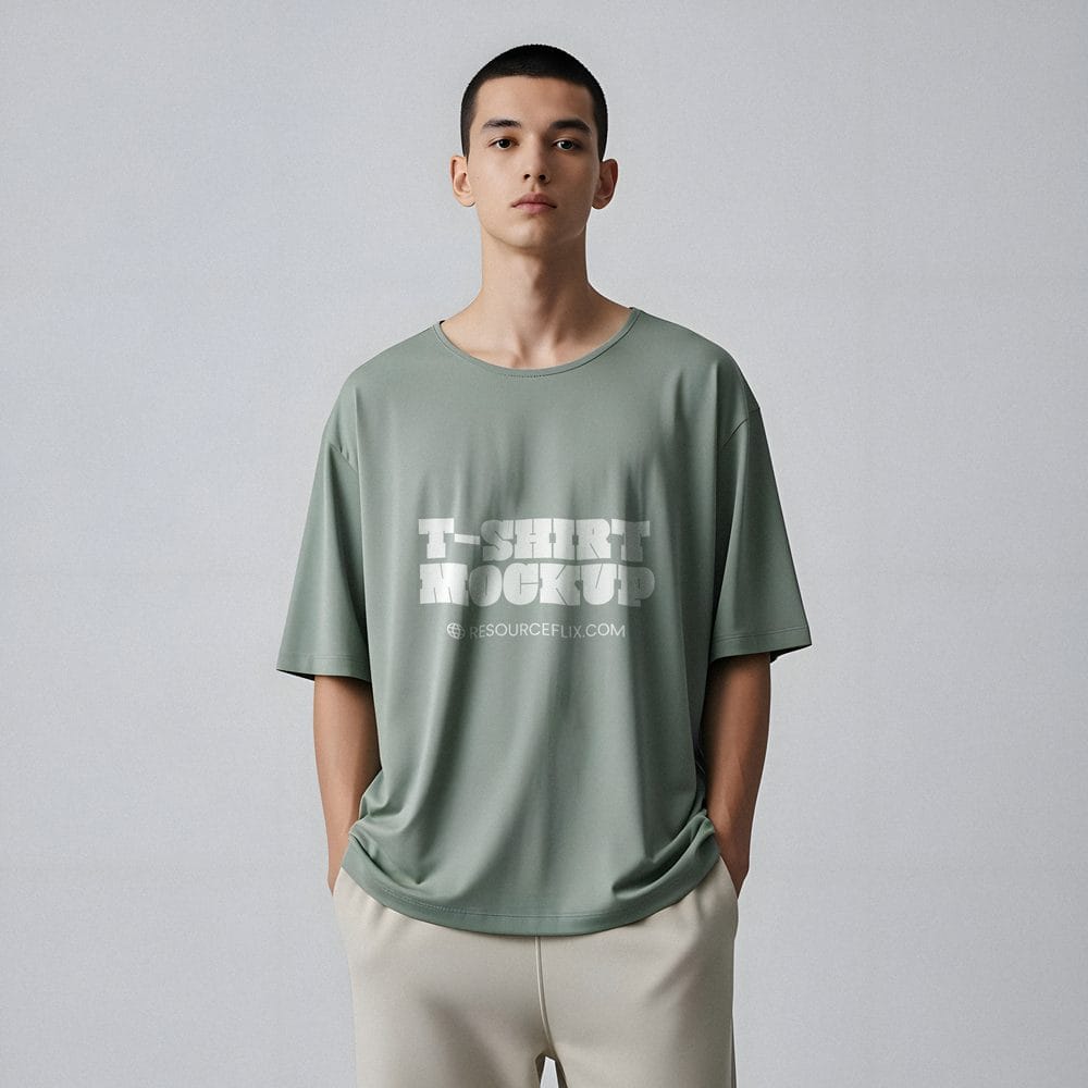 Free Aesthetic Model Wearing Oversized T-Shirt Mockup PSD