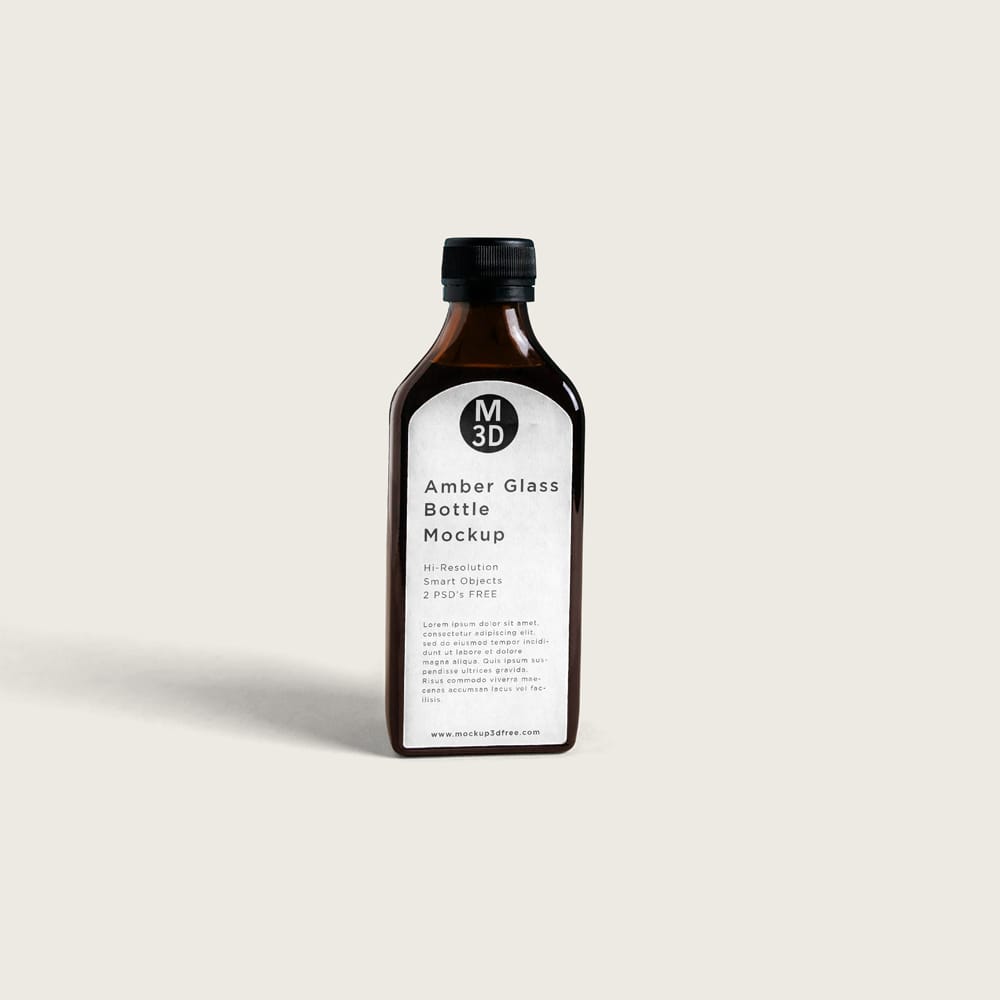 Free Amber Glass Rectangular Oil Bottle Mockup PSD