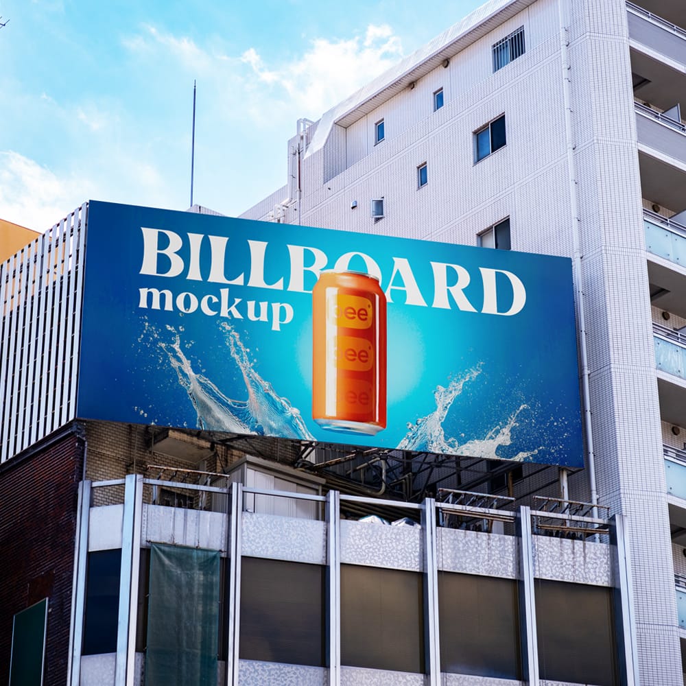 Free Billboard between Buildings Mockup PSD