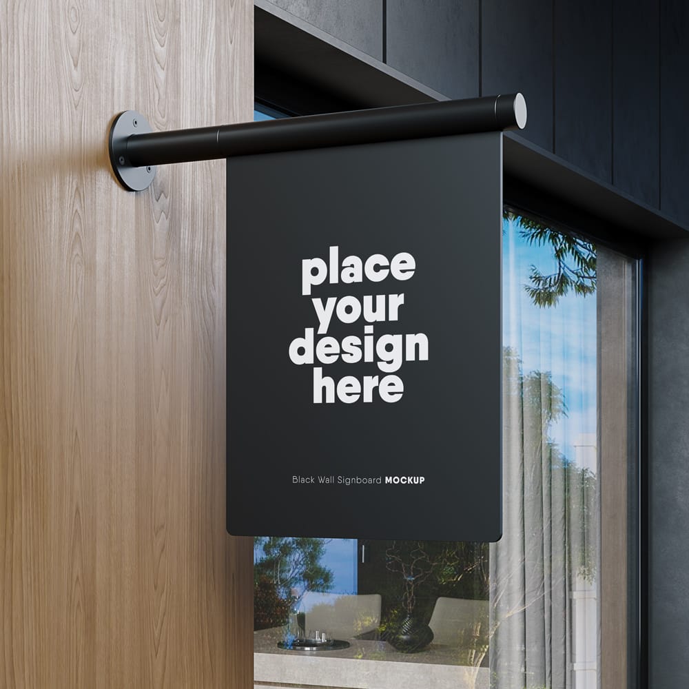 Free Black Wall Signboard Mockup PSD