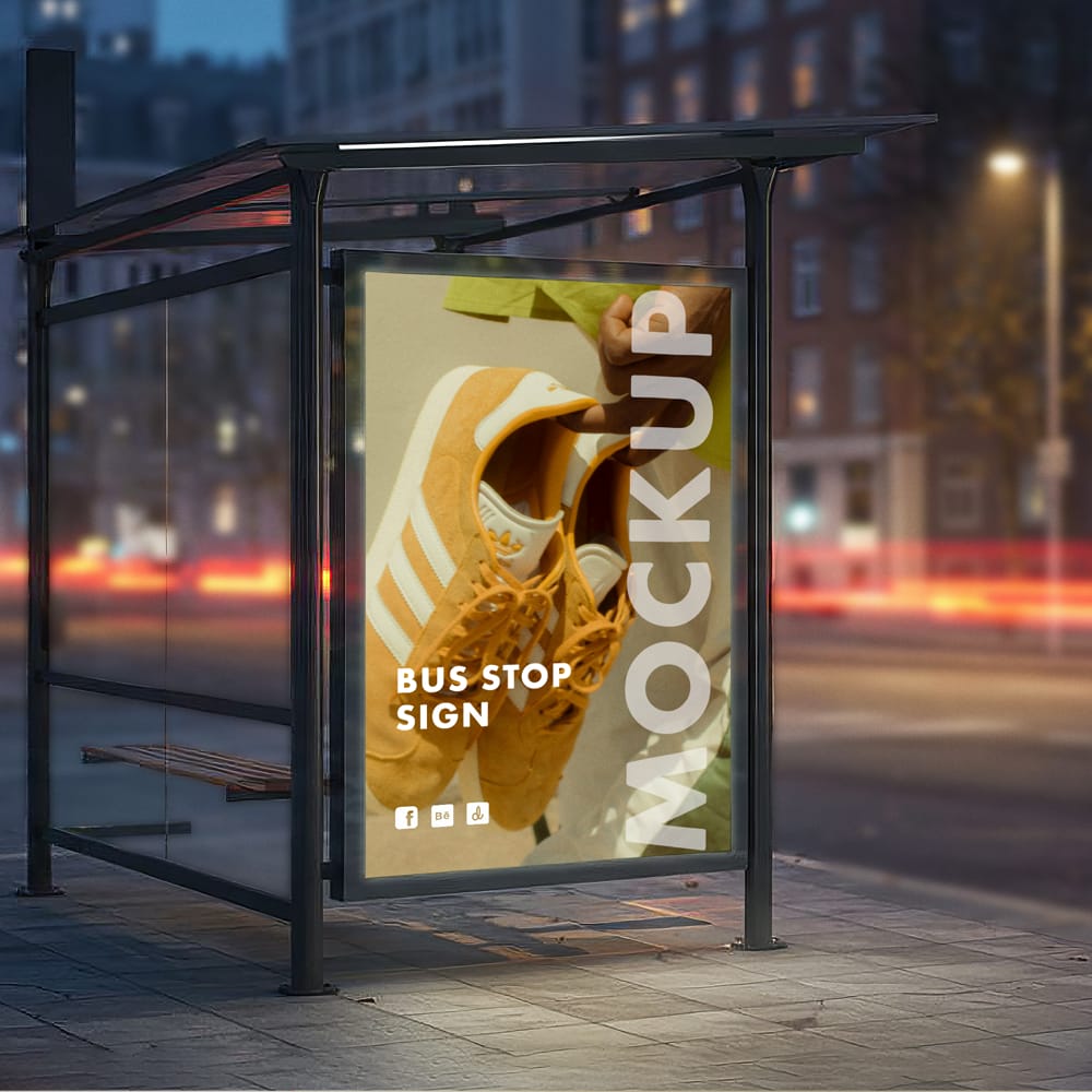 Free Bus Stop Poster Advertisement Mockup PSD