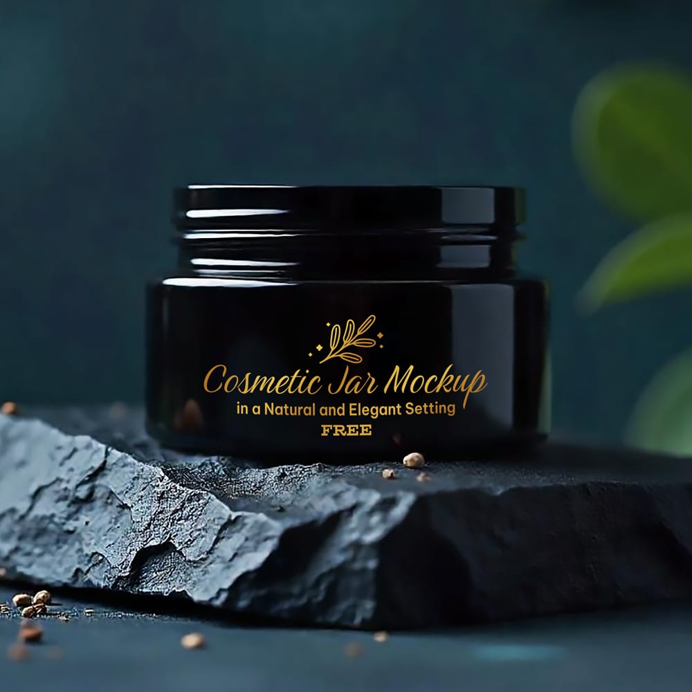 Free Cosmetic Jar Mockup in a Natural and Elegant Setting PSD
