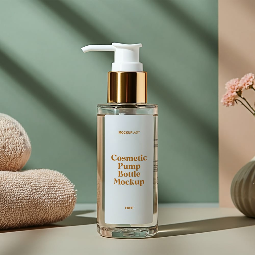 Free Cosmetic Pump Bottle Mockup Template PSD