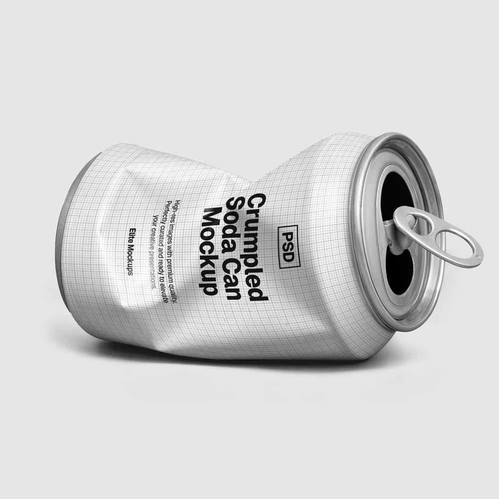 Free Crumpled Soda Can Mockup PSD