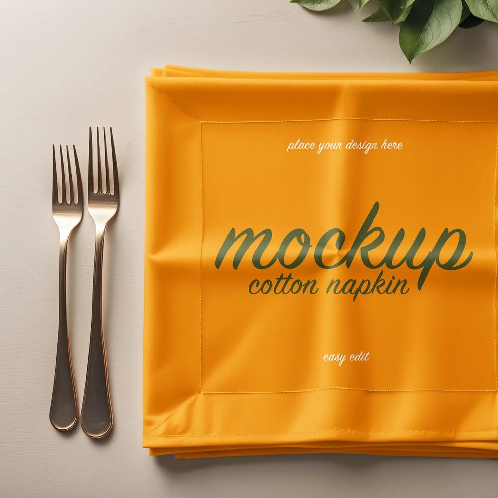 Free Cutlery with Cotton Napkin Mockup PSD
