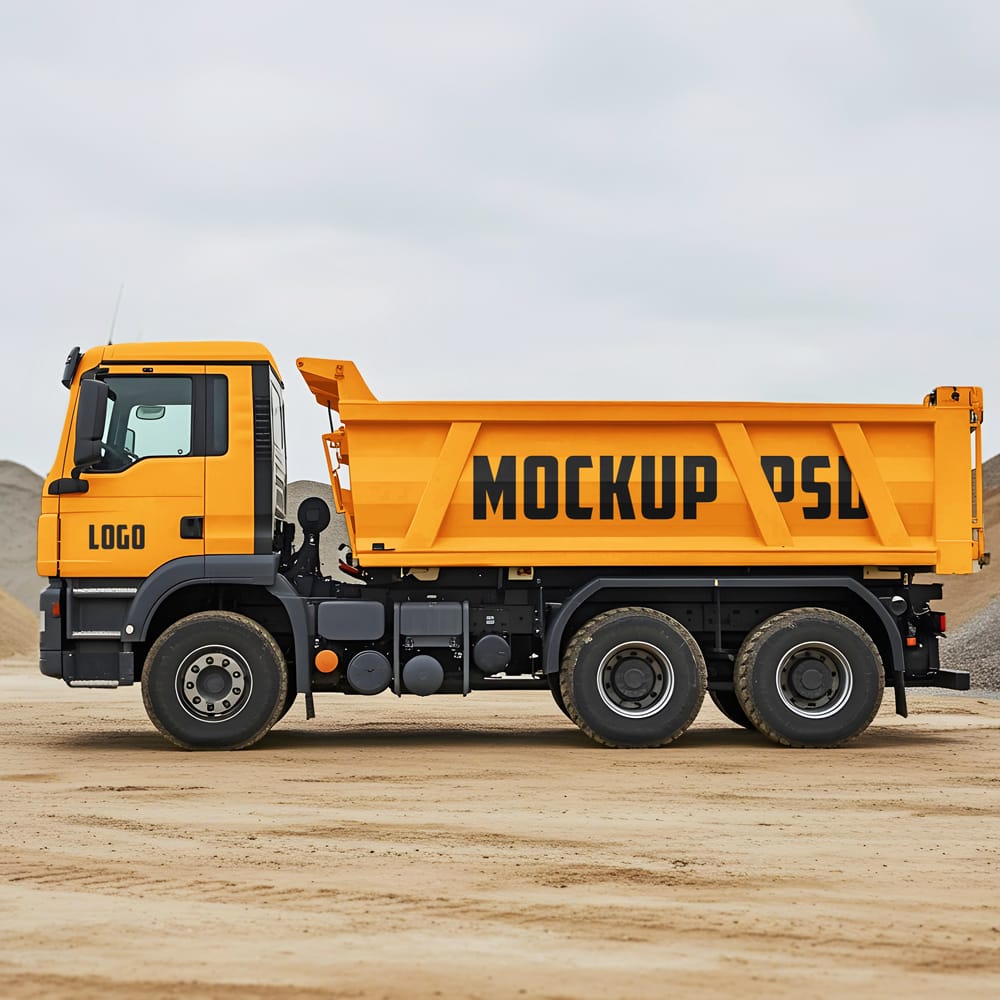 Free Dump Truck Mockup for Vehicle Branding PSD