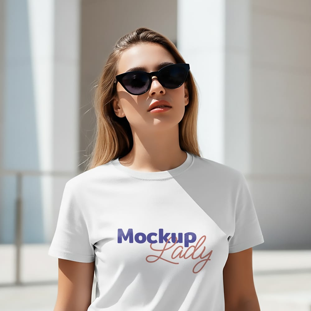 Free Female White T-Shirt Mockup PSD