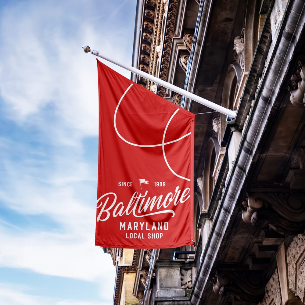 Free Flag on Old Building Mockup PSD