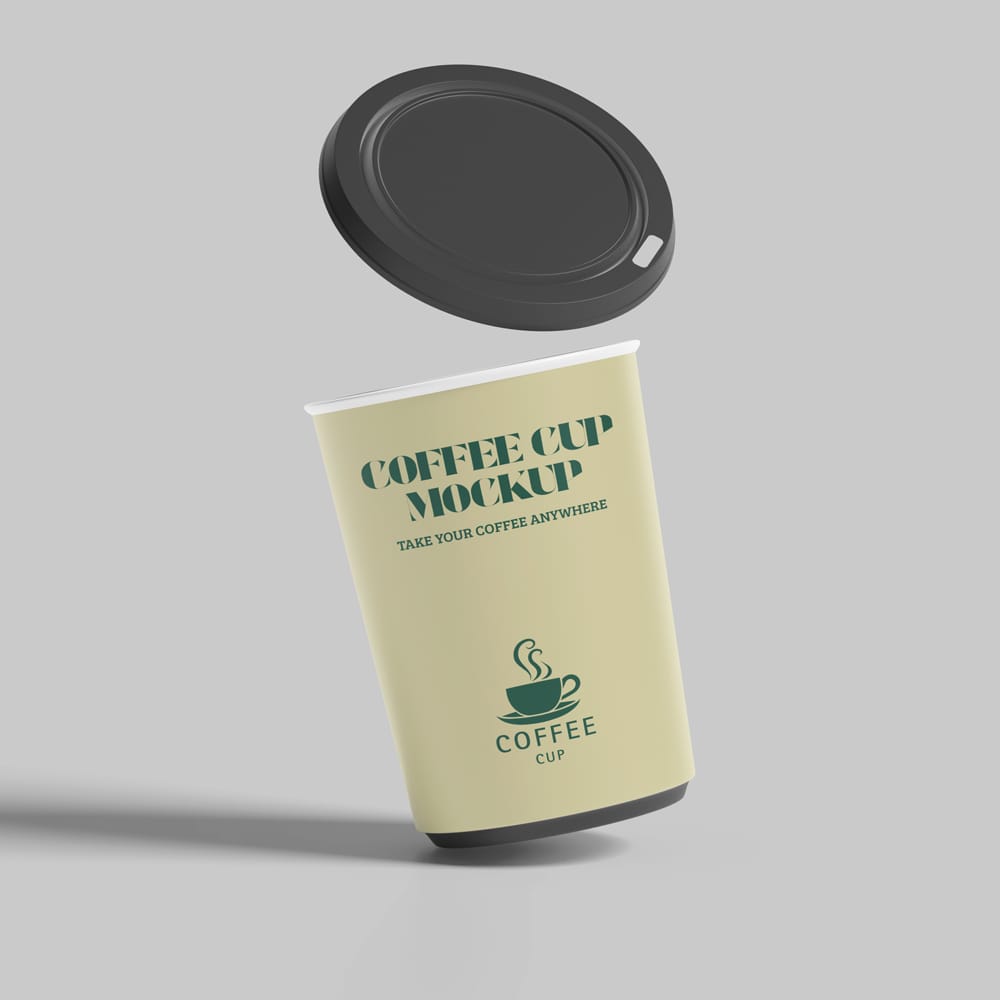 Free Floating Coffee Cup Mockup Template PSD