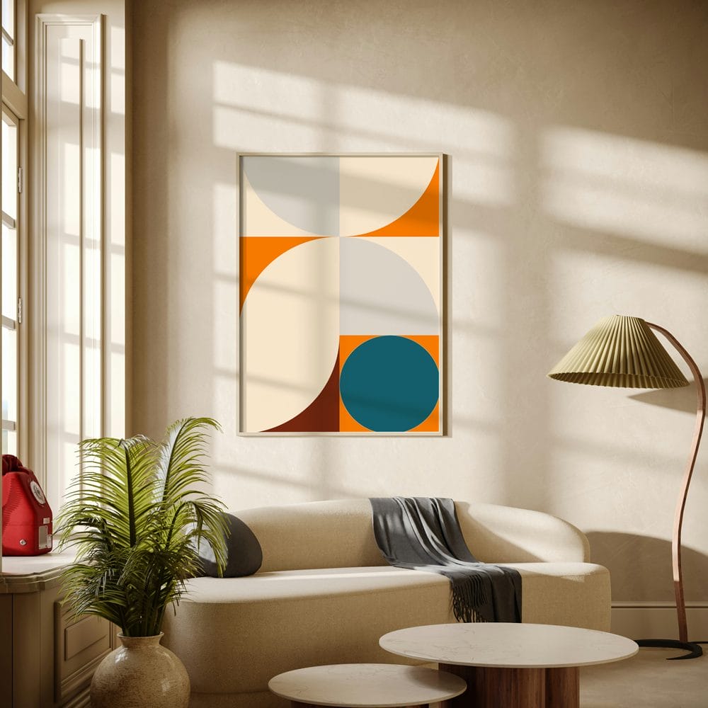 Free Framed Poster Mockup in Modern Living Room PSD